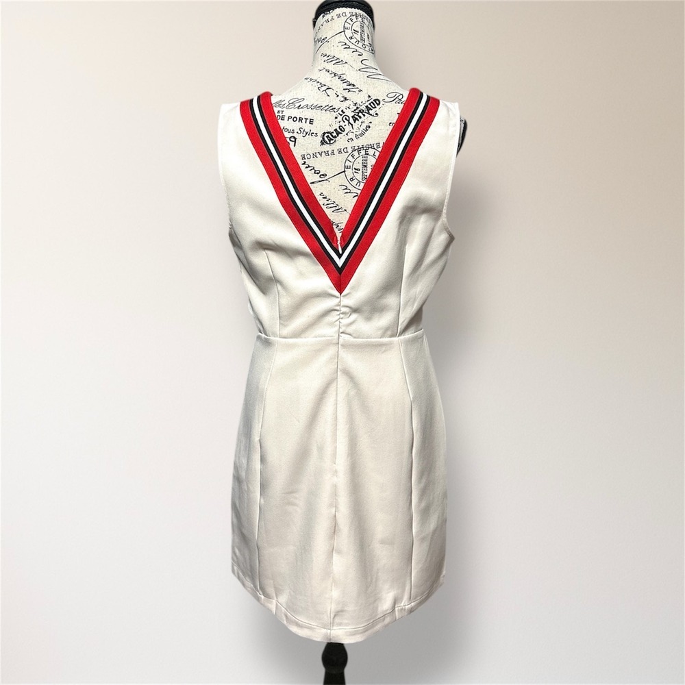 NWT English Factory Anthropologie L Beige Sleeveless Dress Varsity Stripe Retro - Picture 4 of 8